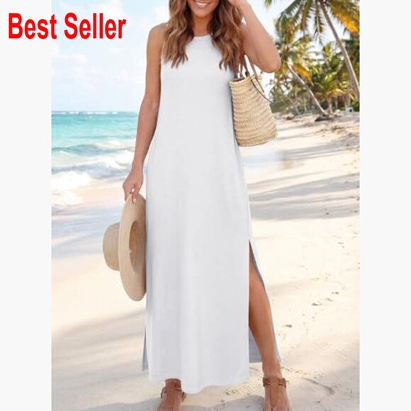Sleeveless Maxi Sundress with Hidden Pockets, Loose Fit, Crew Neck - Picture 5 of 7